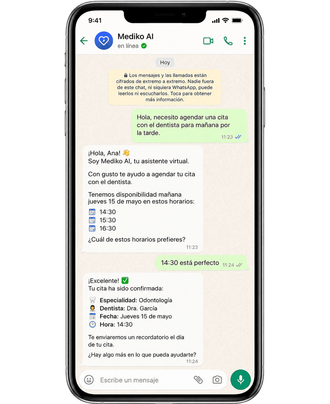 WhatsApp conversation with Mediko AI